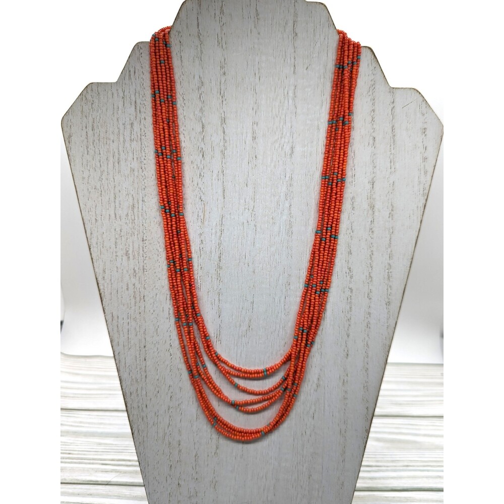 Beaded Necklace Coral & Teal